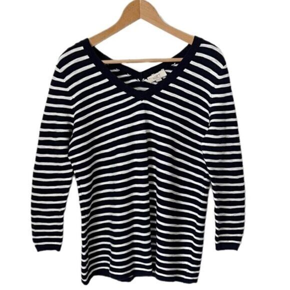 Loft V-Neck Front And Back Stripe Knit Sweater - Picture 1 of 5